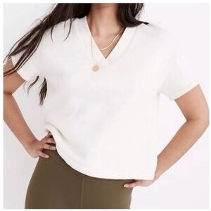 Madewell MWL Airyterry Short-Sleeve Sweatshirt V-Neck Tee Cream Medium MD302